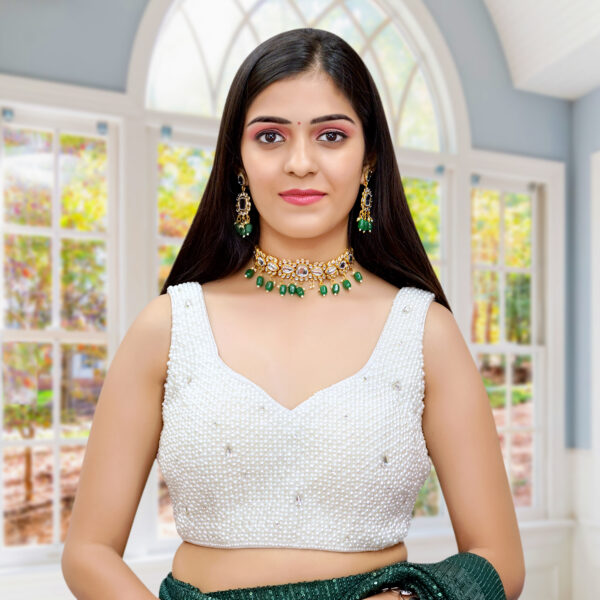 Pearl Zircon Diamond Blouse Top - Image 3