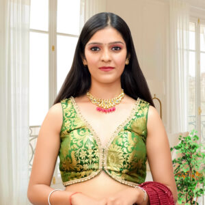 Green Banarsi Brocade blouse with cut Sleeves