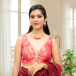 Hot Pink Banarsi sleeveless Blouse