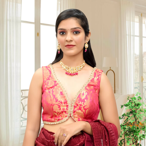 Hot Pink Banarsi sleeveless Blouse