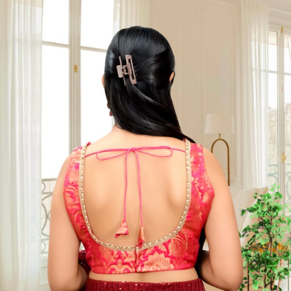 Hot Pink Banarsi sleeveless Blouse - Image 3