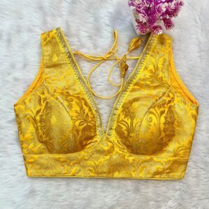 Yellow Banarsi Brocade V-neck Blouse