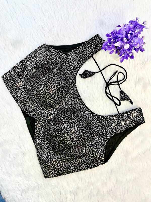 Silver and Black Sequence blouse U neck - Image 2