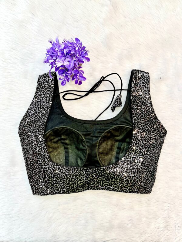 Silver and Black Sequence blouse U neck - Image 4