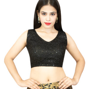 Black Sequence Sleeveless Embroidered Blouse