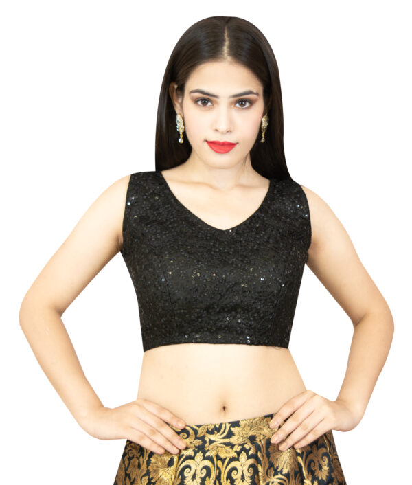 Black Sequence Sleeveless Embroidered Blouse