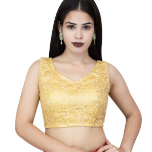 Golden Net Sleeveless V-neck Sequins Blouse