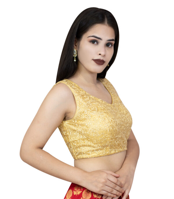 Golden Net Sleeveless V-neck Sequins Blouse - Image 2