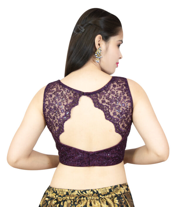 Wine Sleeveless Blouse with sequins Embroidery - Image 3