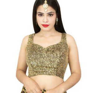 Black and Golden Sleeveless Sequence Blouse