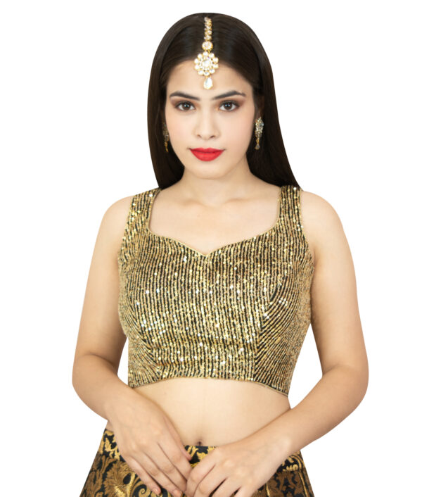 Black and Golden Sleeveless Sequence Blouse