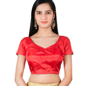 Plain Red Silk Half Sleeve Blouse Top front side of image
