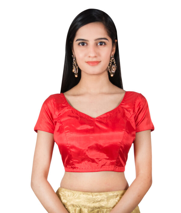 Plain Red Silk Half Sleeve Blouse Top front side of image