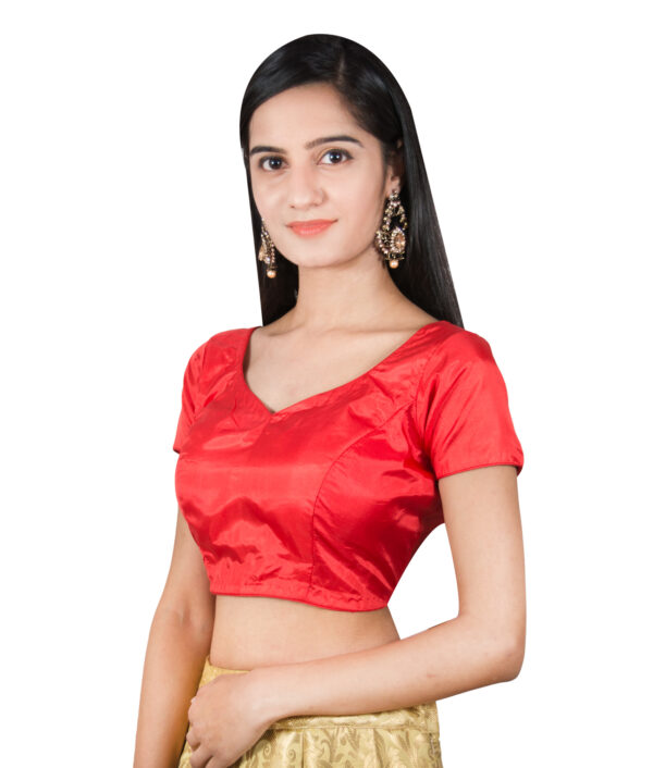 Plain Red Silk Half Sleeve Blouse Top - Image 2