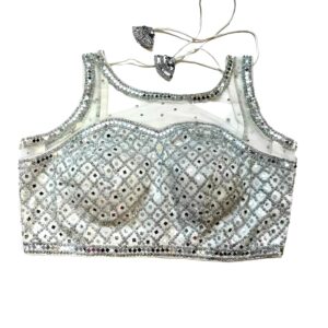 Indian Designer Silver blouse with Mirror Work