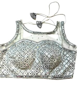 Indian Designer Silver blouse with Mirror Work