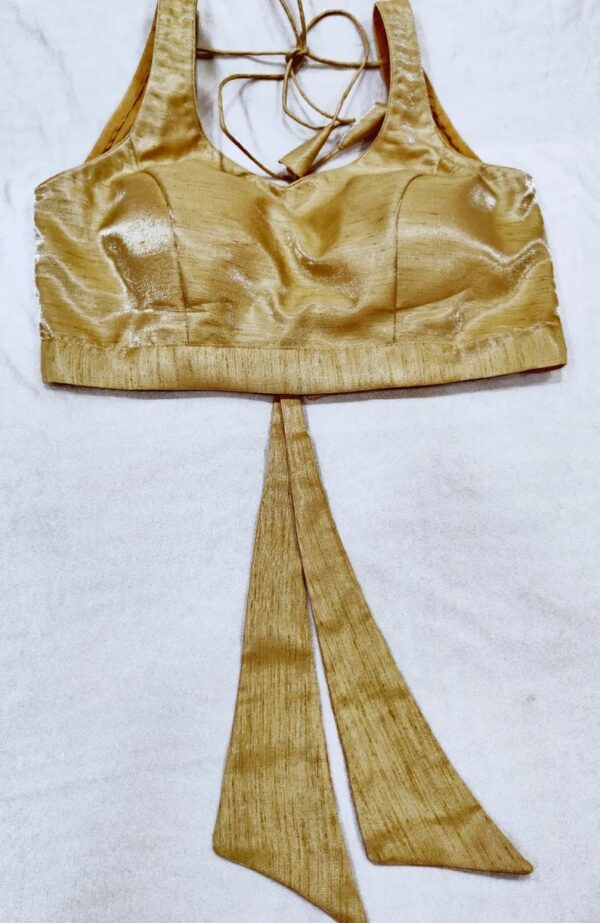 Premium Plain Golden Silk Blouse For Saree - Image 9