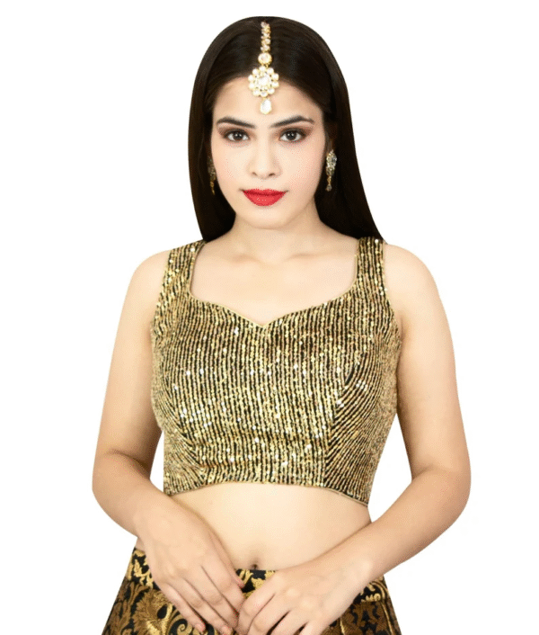 Sequins Black & Gold Patterned Blouse - Image 2