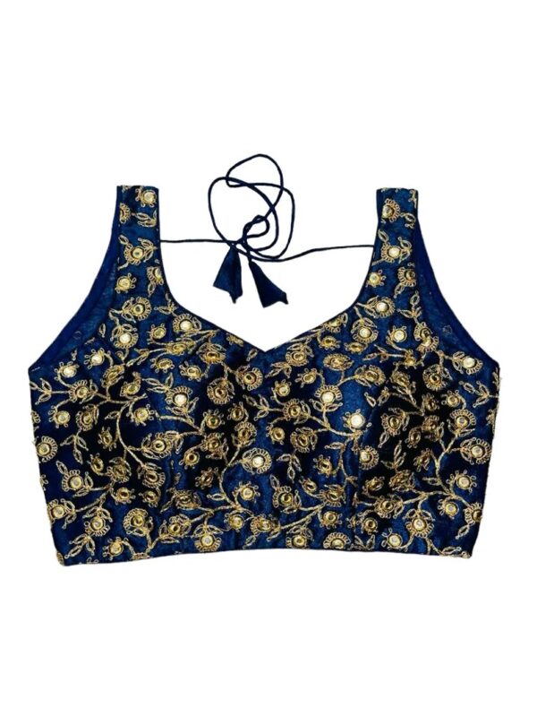 Gold & Blue Blouse with Net Embroidery - Image 3