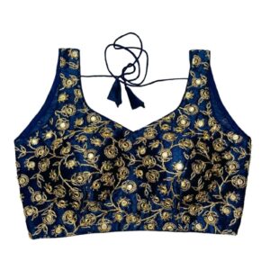 Gold & Blue Blouse with Net Embroidery