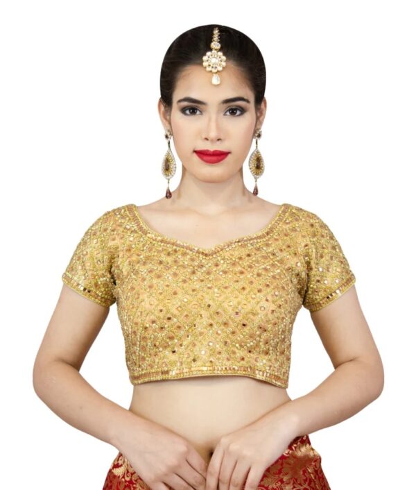 Golden Blouse with Royal finish & Mirror work - Image 3