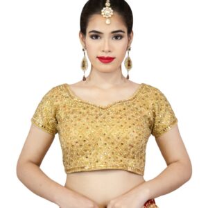 Golden Blouse with Royal finish & Mirror work