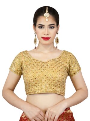 Golden Blouse with Royal finish & Mirror work