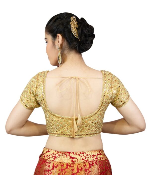 Golden Blouse with Royal finish & Mirror work - Image 2