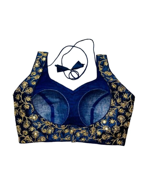 Gold & Blue Blouse with Net Embroidery - Image 2