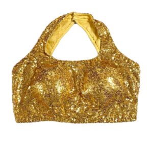 Back Open Zari Gold Saree Sequins Blouse