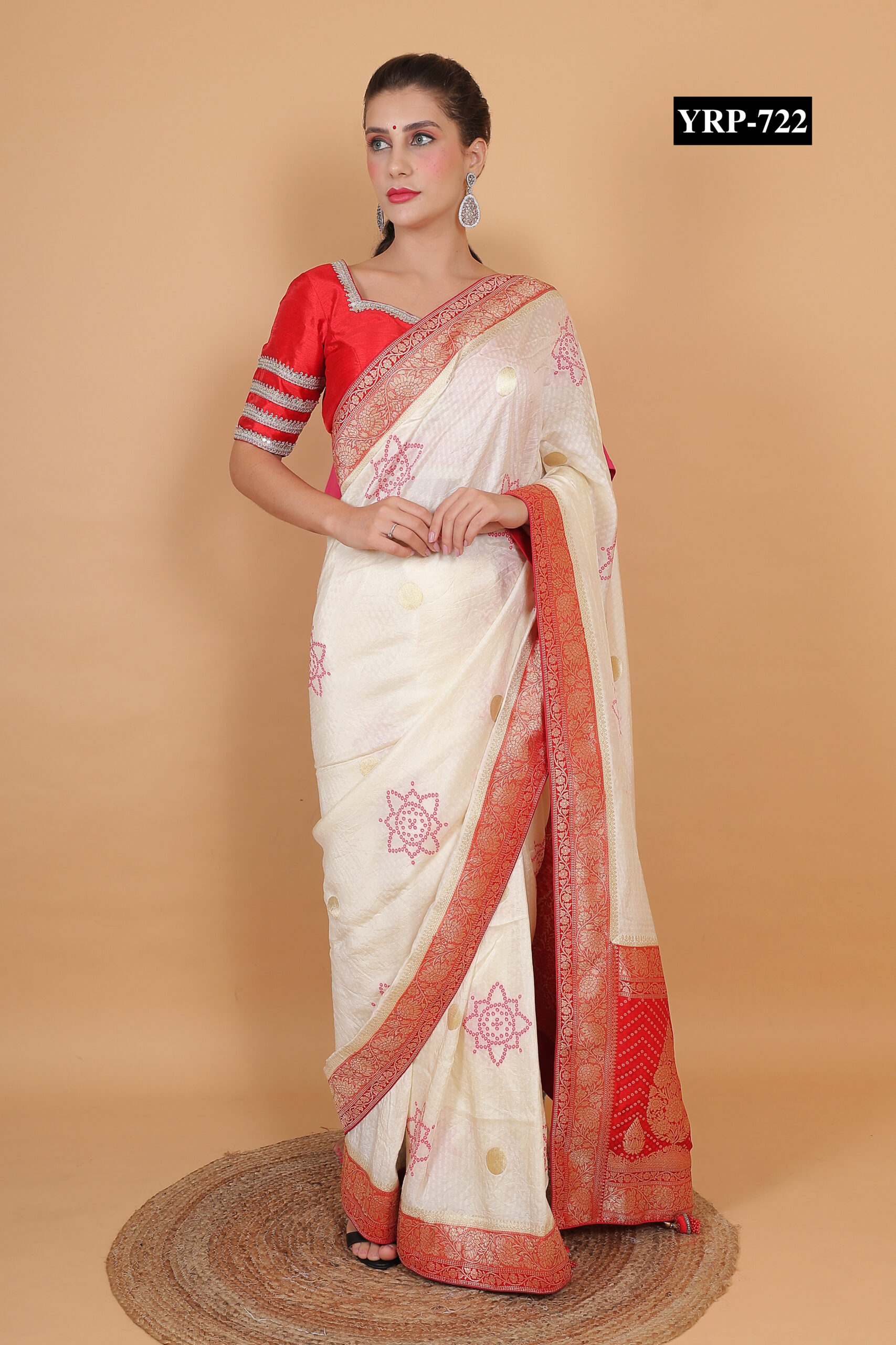 Red Embroidered Half Sleeve Blouse - Image 4