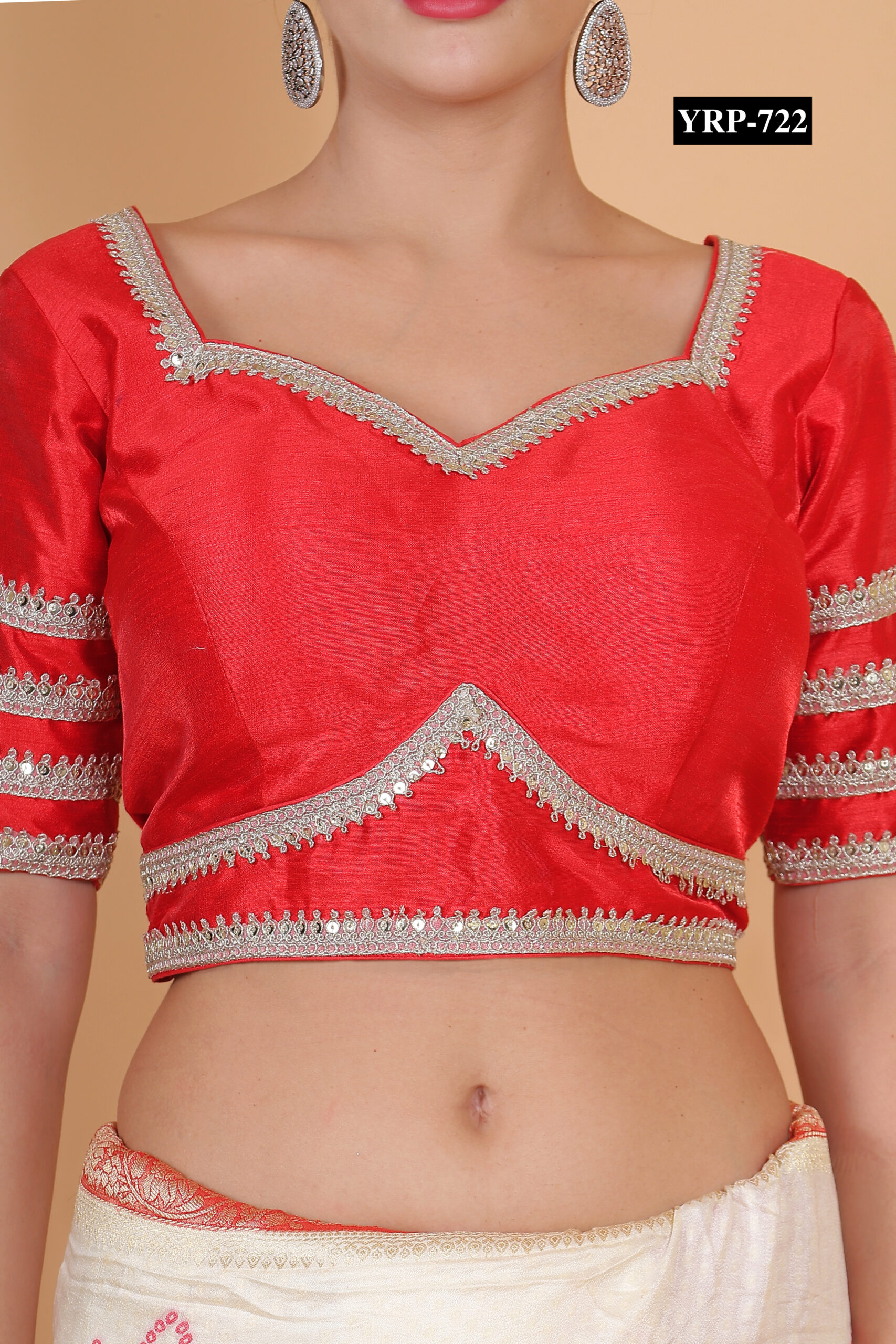 Red Embroidered Half Sleeve Blouse - Image 5