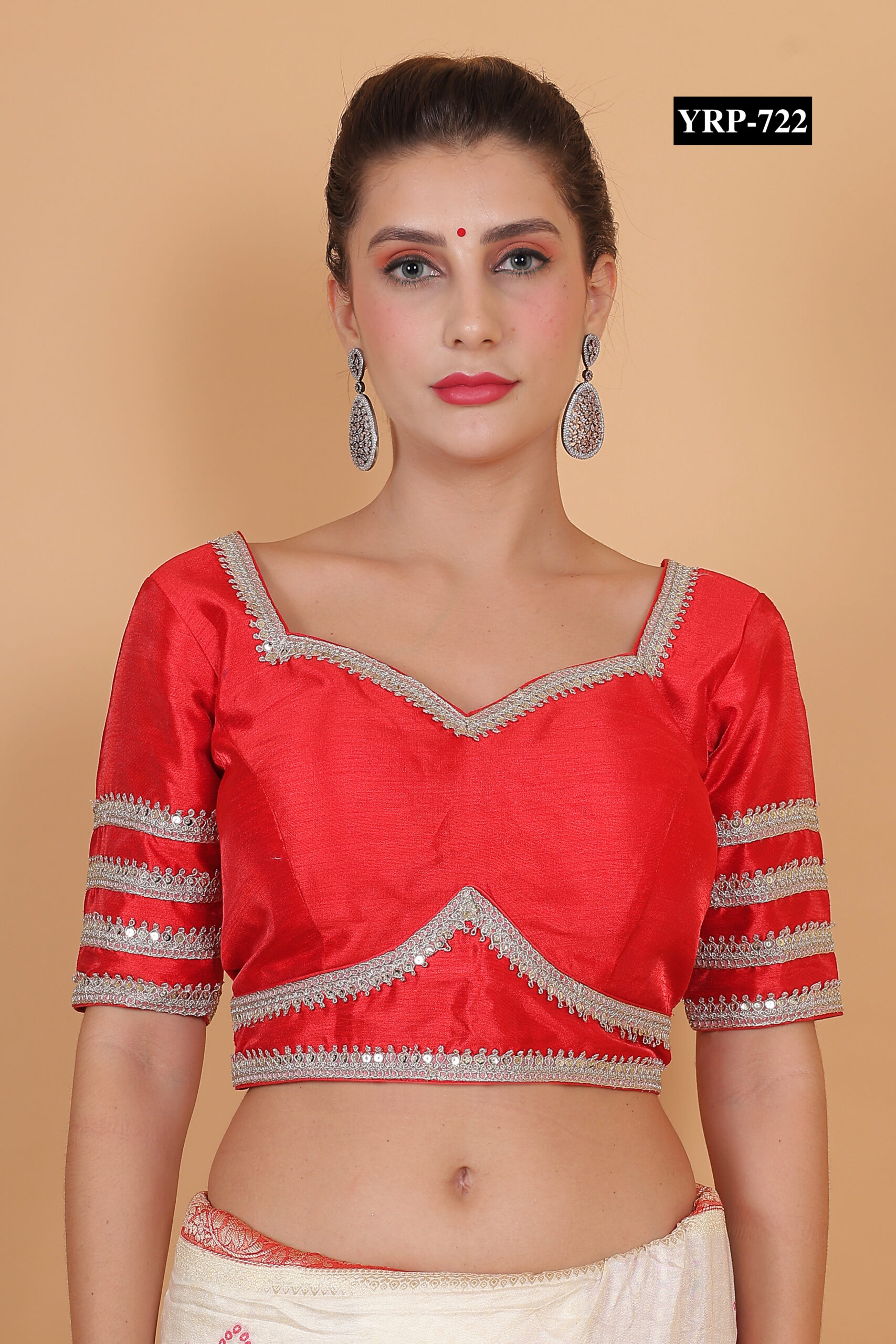 Red Embroidered Half Sleeve Blouse