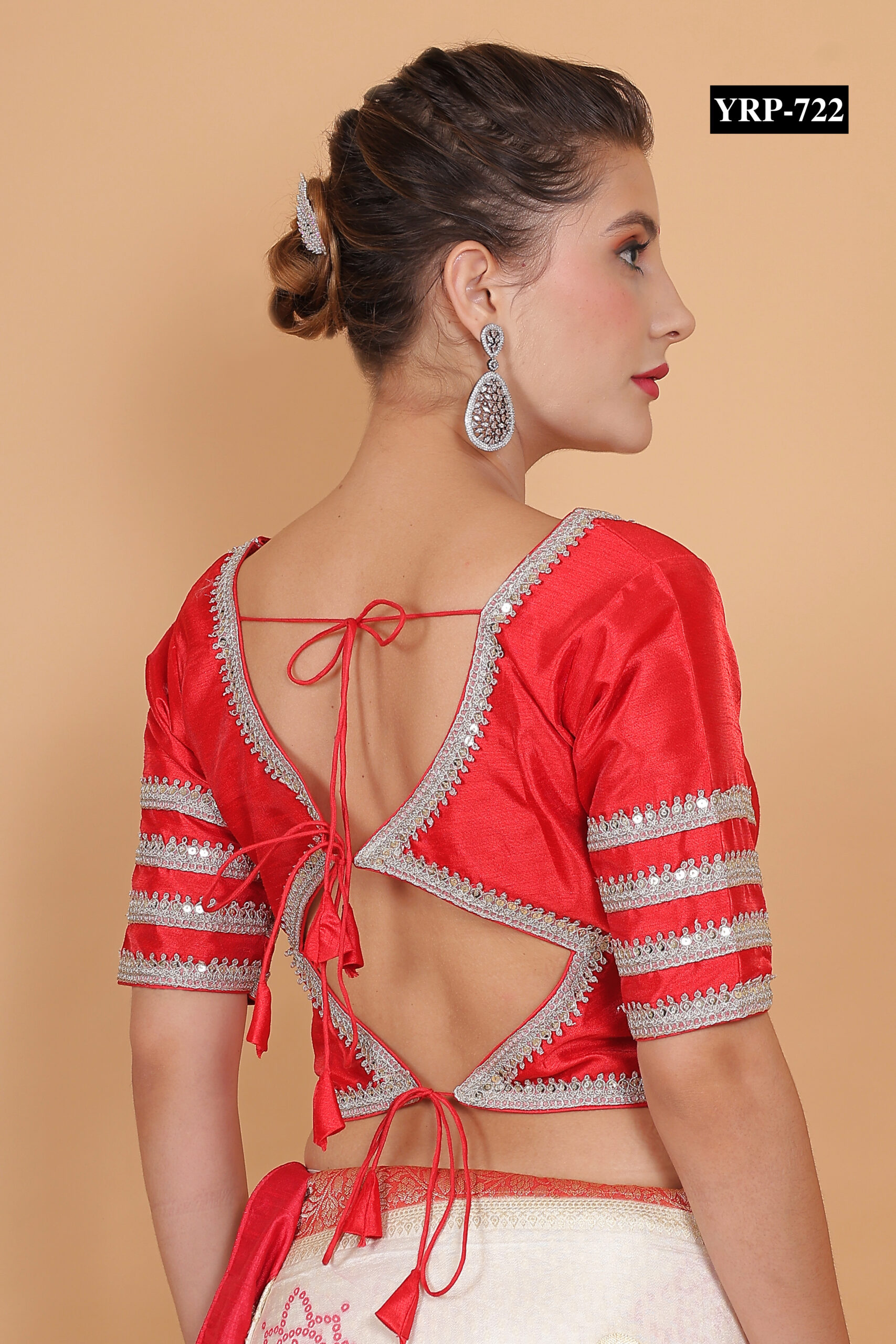 Red Embroidered Half Sleeve Blouse - Image 2
