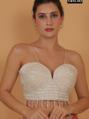 pencil strap white pearl blouse