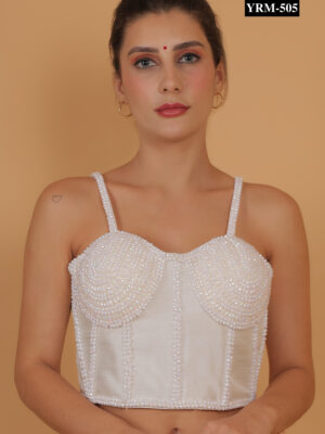 White Sleeveless Pearl Blouse