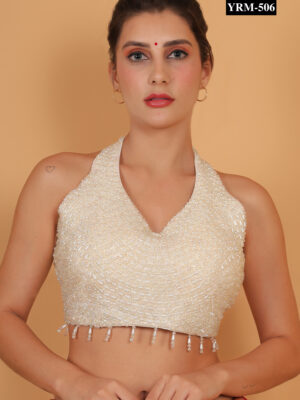 Trendy White Sleeveless Pearl Blouse