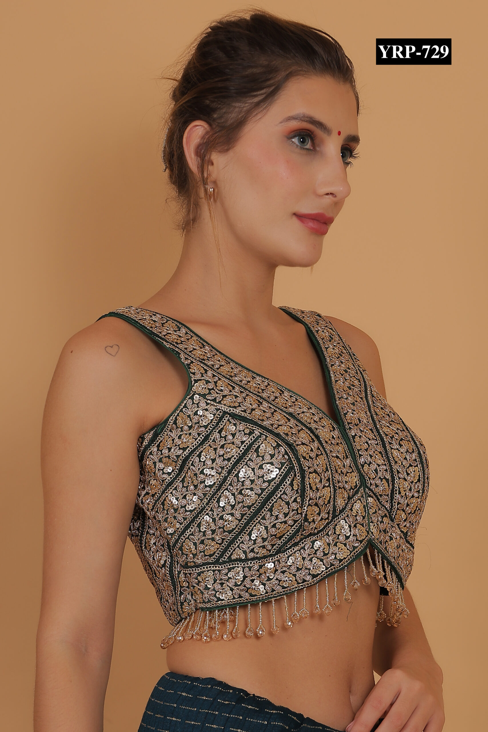 Bottle Green Gold Tassel Top - Image 6