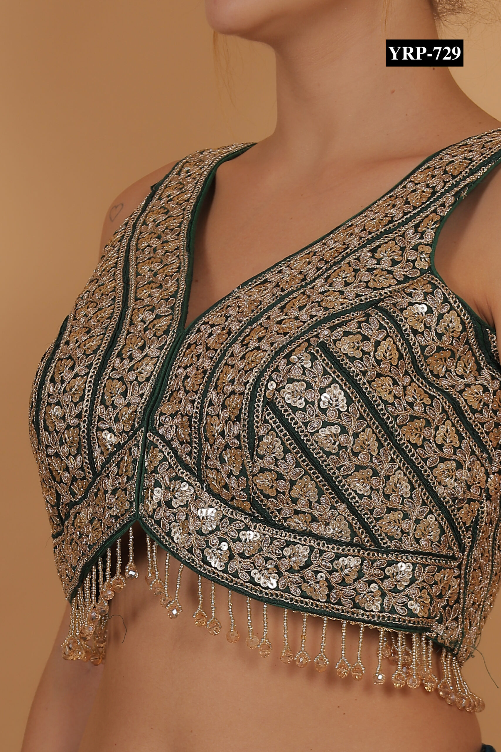 Bottle Green Gold Tassel Top - Image 4