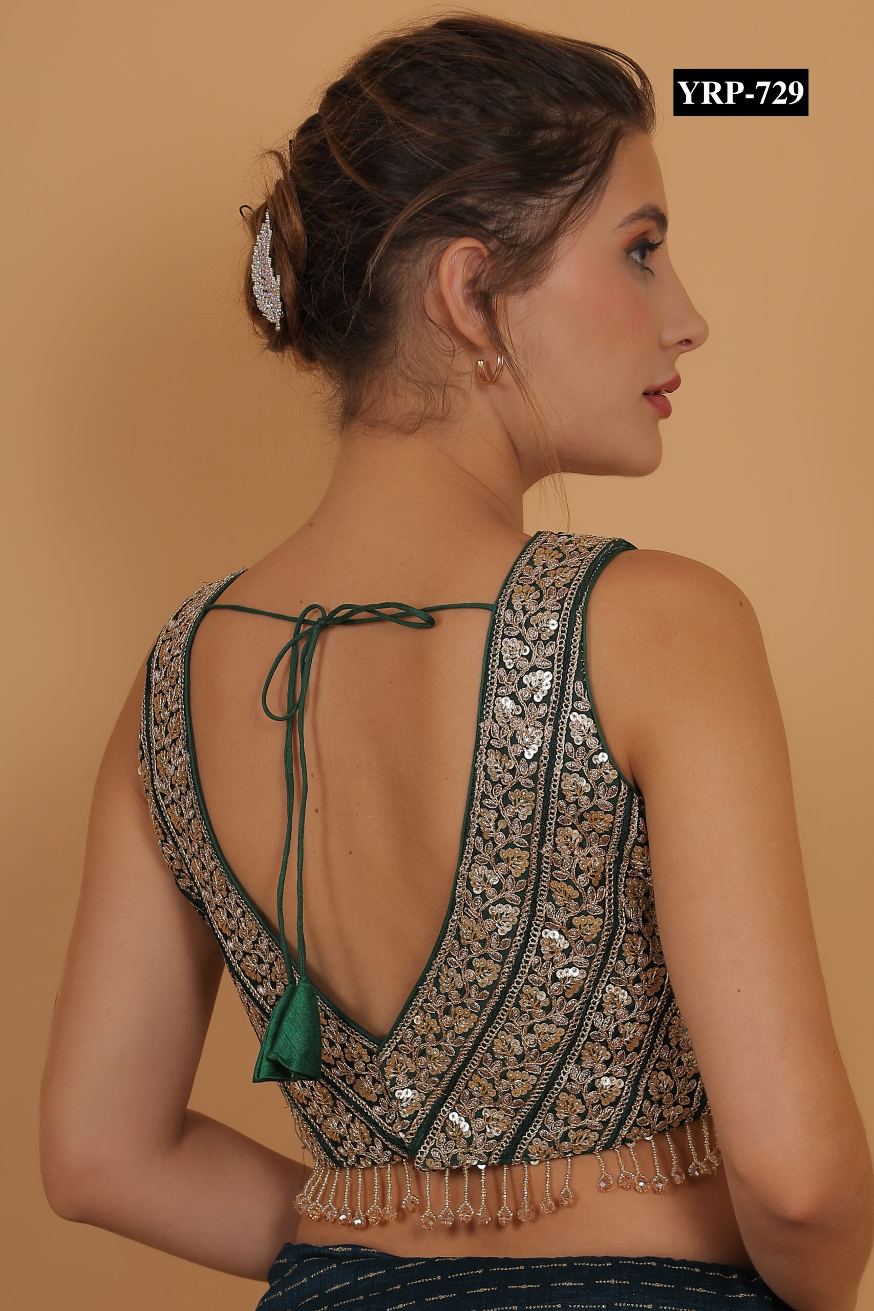 Bottle Green Gold Tassel Top - Image 3